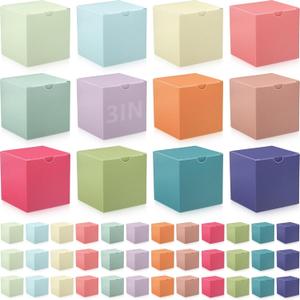 Zhehao 48 Pack Colorful Gift Boxes Small Cardboard Boxes with Lids Bulk Square Kraft Paper Cube Assemble for Crafting Cupcake Easy Wedding Birthday(3 x 3 x 3 Inch,Macaron Color) (1 Count (Pack of 48), Macaron Color)