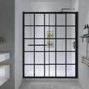 Black Grid Sliding Shower Door 55-60" W x 72" H, Matte Black, Single Sliding Door, Framed, 1/4" (6mm) SGCC Tempered Glass, Reversible Installation