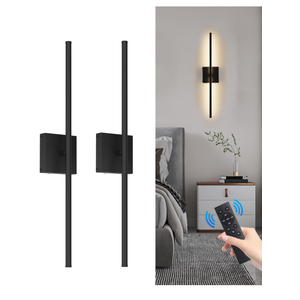 Battery Operated Wall Sconces Set of 2, Dimmable Battery Wall Sconce with Remote Control,3000K-6500K LED Wireless Wall Light for Bedroom,Living Room, 26.6 Inch, Black(2 Pack)