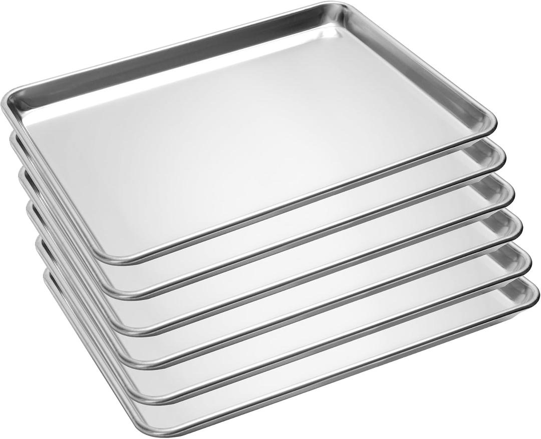 6 Pack Half Size Baking Sheet Pans, Aluminum Commercial Cookie Sheets Non-Stick, 18"x13", Standard 18"13"