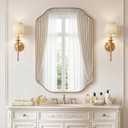 Brushed Gold Mirror, 24x36 Inch Bathroom Wall Asymmetrical Mirror, Irregular Vanity Mirrors with Stainless Steel Frame Modern Scalloped Round Corner 0.8" Deep Wall-Mounted Vertically/Horizontally