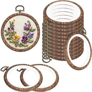 PATIKIL 3inch Embroidery Hoops, 15Pieces Imitated Wood Circle Frame Cross Stitch Hoop Ring for Embroidery Art Craft Sewing Ornaments Hanging Decoration