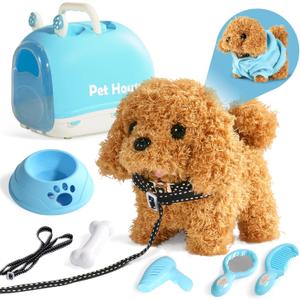 Walking Dog Toy for Kids with Leash, Realistic Toys for Girls Boys Toddler Toys, Barking Wagging Tail Interactive Dog Plush with Cute Cloak,Puppy Pet Care Gifts for Girls 3 4 5 Year Old Boys (Small, Blue)