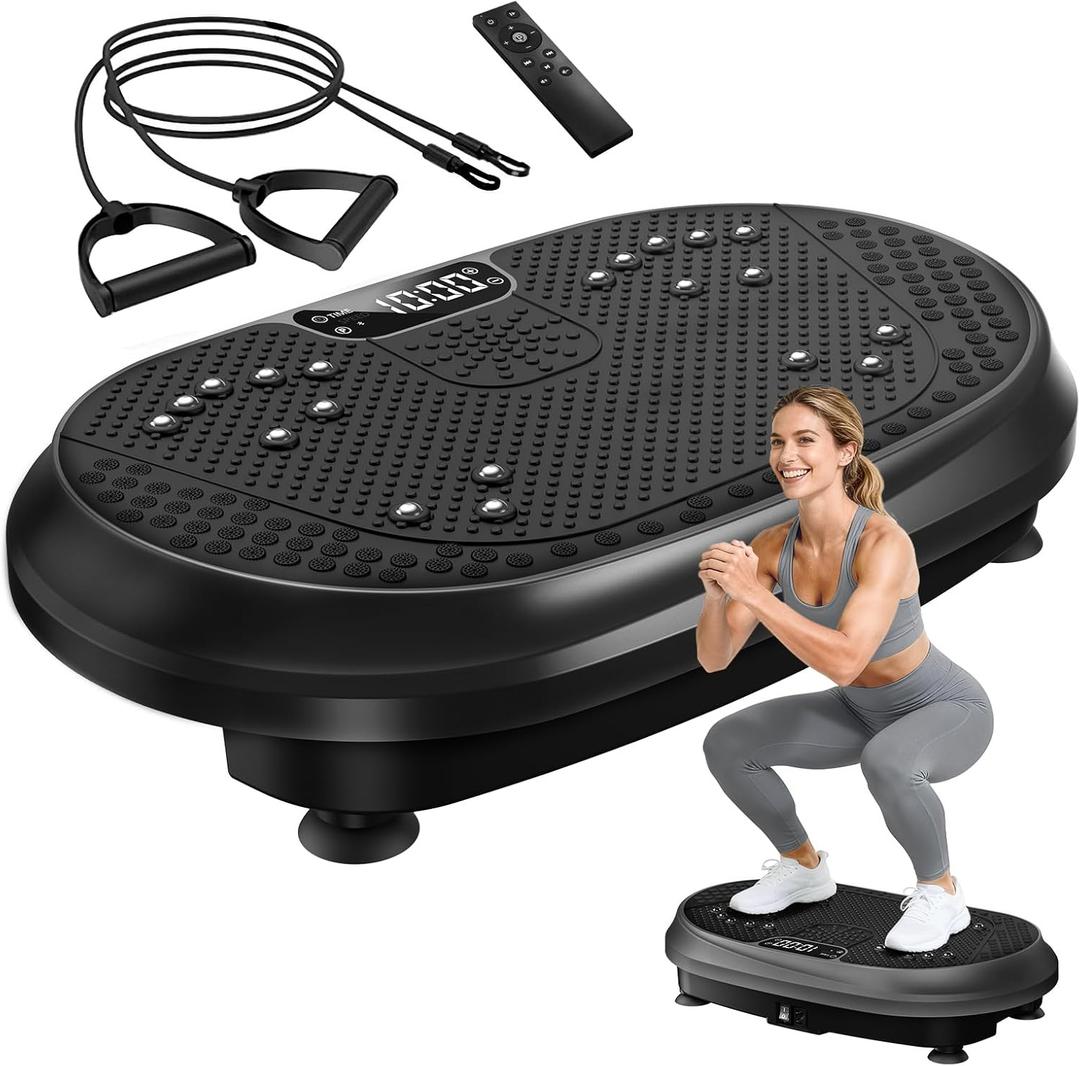 Vibration Plate Exercise Machine, Vibrating Fitness Platform for Lymphatic Drainage, Full Body Shaker Workout Equipment, Bluetooth Power Shaping Vibrate Plate, Board Sport for Home Exercise Gym (Black)