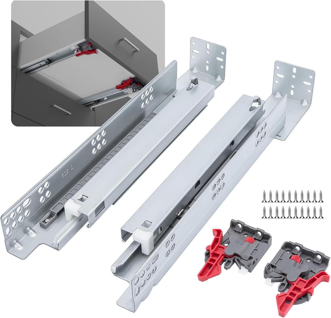 LONTAN 6 Pairs Undermount Soft Close Drawer Slides 18 Inch Hidden Bottom Mount Full Extension Cabinet Rails with Rear mounting Bracket and Locking Devices Concealed Drawer Runners 100lb Load Capacity