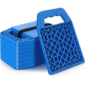 8 Pieces RV Stabilizing Jack Pads Camper Jack Pads RV Leveling Blocks with Handle Camper Stabilizer Blocks for Travel Trailer Easy Storage and Organization(Blue)