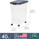 IRIS USA Airtight Dog Food Storage Container, Up to 40 lbs, Attachable Wheels, For Dog Cat Bird and Other Pet Food Storage Bin, Keep Fresh, Translucent Body, Easy Mobility, Navy