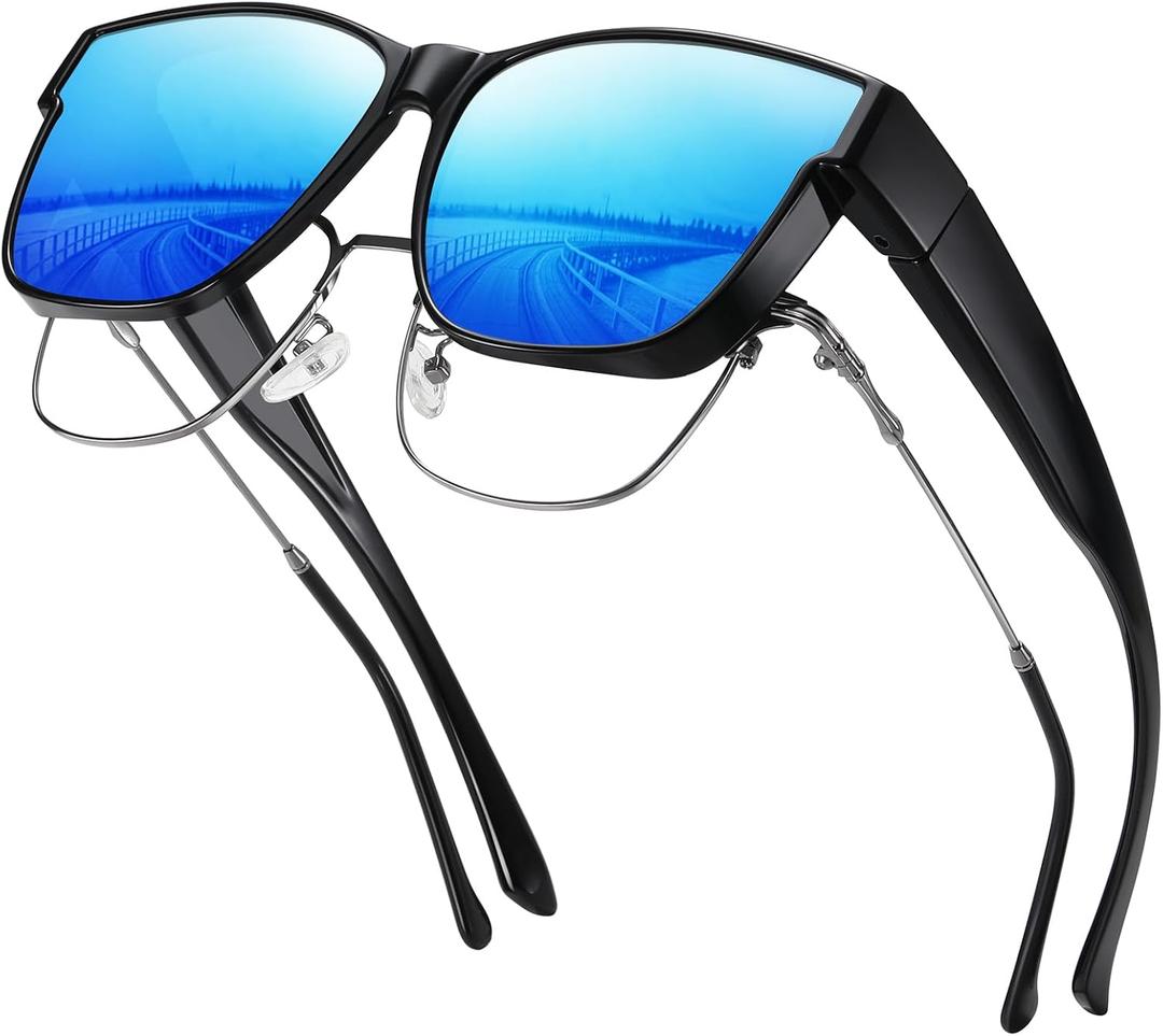 Wzerry Polarized Fit Over Glasses Sunglasses, Wear Over Sunglasses Wrap Around Shades for Men Women UV400 Pretection