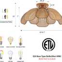 Boho 20 Inch Rattan Flush Mount Ceiling Light Flower Light Fixtures Handwoven Lampshade Ceiling Lamp Fixture for Bedroom Kitchen Island Dining Room Living Room