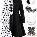 Girls Vintage Halloween Costume Dress Up Dalmatian Print Outfit (6-7 Years, White)