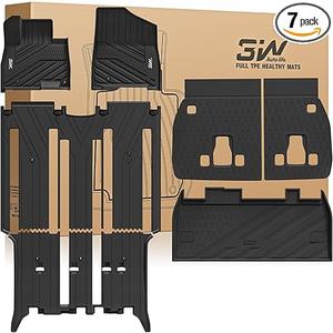 3W Floor Mats & Seatback Mats & Cargo Liner for Kia Carnival Hybrid 2025 2026（Only Fit 8 Seats）,Custom Fit All Weather TPE Full Set Floor Liner Trunk Mat with Backrest Mats Accessoires, Black