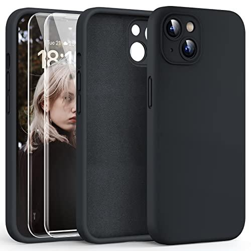 Pack of 2 HATOSHI for iPhone 13 Case, Liquid Silicone Upgraded [Camera Protection] with [2 Screen Protectors], Soft Anti-Scratch Microfiber Lining Shockproof Phone Case for iPhone 13 6.1 inch, Space Black
