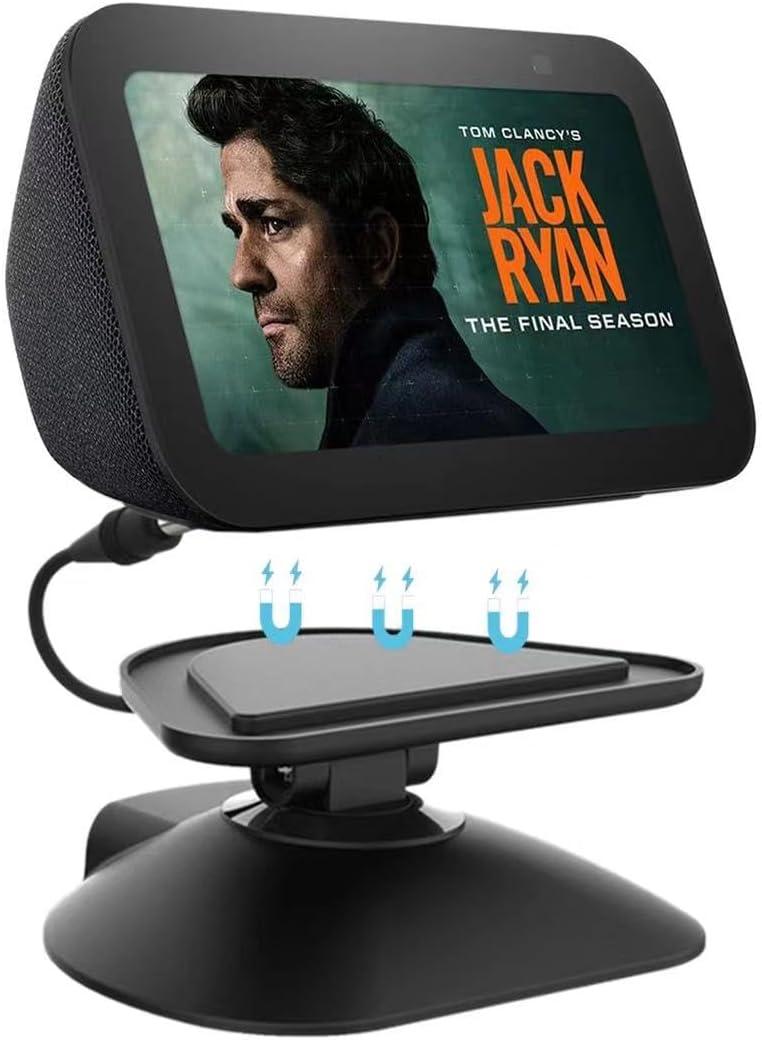 All-New Adjustable Charging Stand for Echo Show 5 (3rd Gen) Tilt + Swivel Stand Multi Angle Rotation Magnetic Anti-Slip Base for Show 5 Compatible with Mobile Phones ,Can charge Headphones (Black)