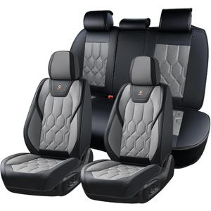 Huidasource Leather Car Seat Covers Full Set, Full Coverage Universal Fit for Most Cars SUVs Trucks, Easy Install with Velcro, Airbag Compatible, Retains Seat Functions & Cupholders, Black & Gray