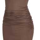 Laughido Women's Short Sleeve Ruched Bodycon Sundress Knee Length T Shirt Dresses 2025 Trendy Casual Outfits (Coffee, XS)