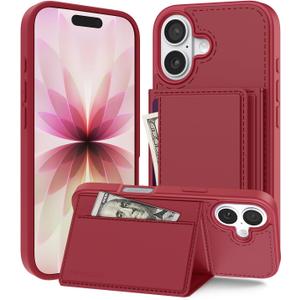 Compatible with Magsafe 2 in 1 Detachable iPhone 17 Wallet Case with Card Holder, Women Men 4 Credit Card Slots Magnetic PU Leather RFID Blocking Flip Kickstand, for Apple 17, Red