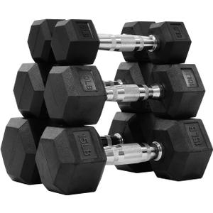 Rubber Encased Hex Dumbbell Set Contoured Handle for Muscle Toning, Strength Building & Full Body Workout, 60LB, 100LB and 150LB Set
