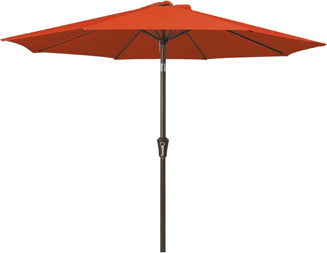JEAREY 9FT Outdoor Patio Umbrella Outdoor Table Umbrella with Push Button Tilt and Crank, Market Umbrella 8 Sturdy Ribs UV Protection Waterproof for Garden, Deck, Backyard, Pool (Red Orange)