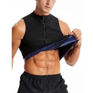 2 x Men's Stand Collar Sauna Vest, Sweat Enhancing Compression Shirt, Workout Waist Trainer Tank Top for Gym Running (Medium, Blue Lining)