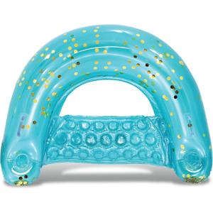 POZA Inflatable Pool Float Chair - Luxurious Lounger Filled with Sparkle Confetti, 2 Built in Cup Holders & Handles, Water Floating Chair for Beach, Lake & Swimming Pool - 48 x 38 Inch (Blue)