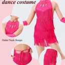 Happy Cherry Girls Latin Short Bodysuit Dress Sleeveless Tassels Dancewear Samba Rumba Jazz Cha Cha Dance Costume 3-14Y (Pink)