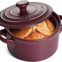 LE TAUCI 3 Quart Ceramic Dutch Oven for Bread Baking, Dutch Oven Pot with Lid for Sourdough Bread, Non-Coated and Non-Toxic Ceramic Bread Oven Pan, Use as Soup and Stew Pot, Burgundy Red
