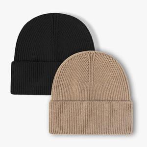 ZOORON 1&2 Unisex Thick Knitted Beanie for Men Women Cuffed Plain Hat Winter Slouchy Ski Beanies Black/Khaki 
