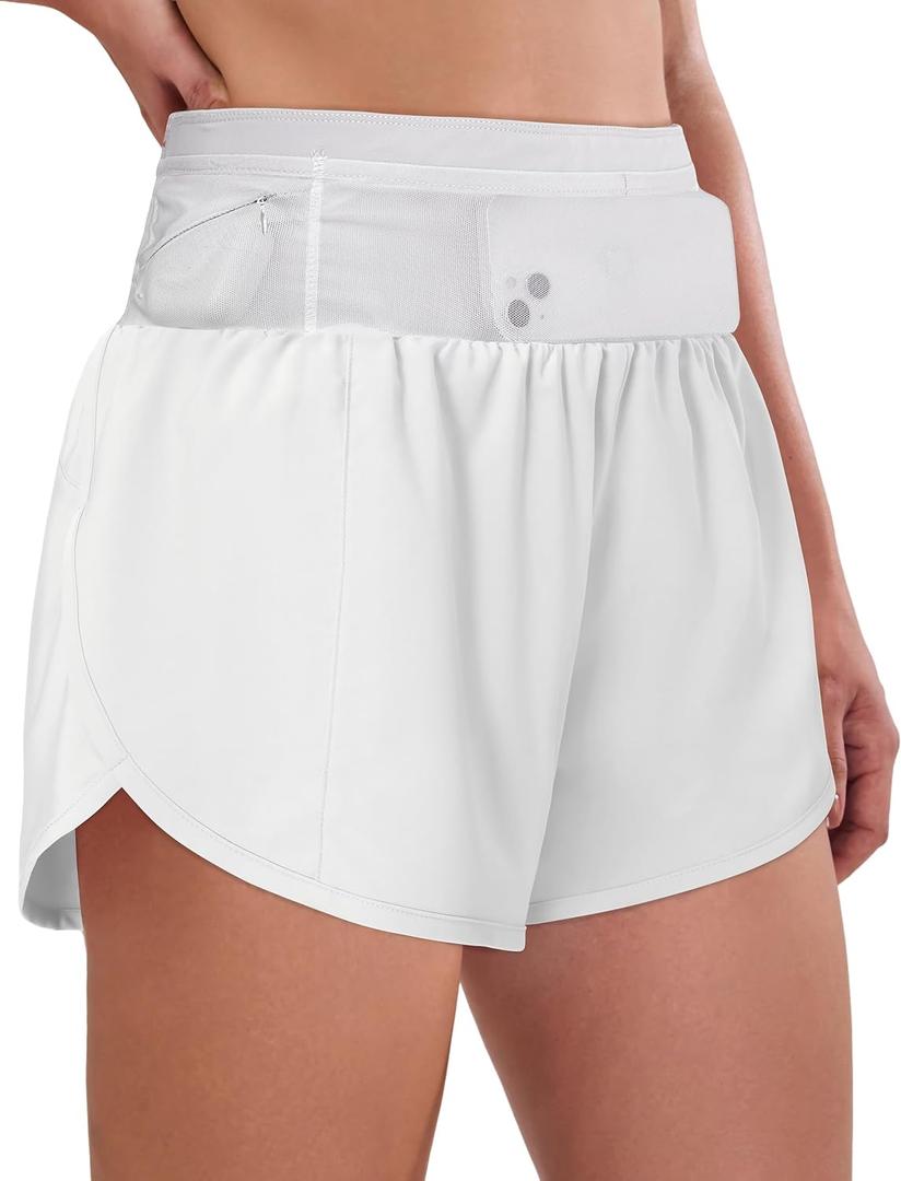 BMJL Womens Running Athletic Shorts Workout Gym Dolphin Elastic Shorts with Waist Mesh Pockets (X-Large, White70)
