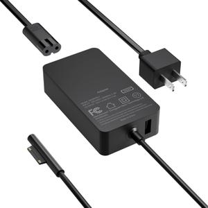65W Charger Compatible with Microsoft Surface Pro 11, 10, 9, 8, 7+, 7, 6, 5, X, Laptop 7/6/5/4/3/2/1/Studio, Go 4/3/2/1, Book 3/2/1, Support 44W 36W, 10FT