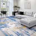 RELEANY Washable Area Rugs 10'x14' Non-Slip Modern Abstract Soft for Living Room Entryway Bedroom Nursery, Print Pattern, Grey Blue Gold/Golden