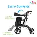 NOVA 2-in-1 Rollator & Transport Wheelchair for Seniors, Lightweight Foldable Walker with Seat, Dual Brakes, Walker Wheelchair Combo for Adults, Black