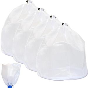 4Pcs Pool Vacuum Replacement Mesh Bags, 11.8 x 15.7 Inch Large Capacity Fine Mesh with Round Bottom Design & Locking Cord, Reusable Washable Pool Leaf Vacuum Net Bags for Pools, Ponds, Aquariums