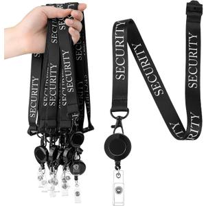 Tenceur 12 Sets Security Lanyards Black Security Badge Team Breakaway Lanyards with Retractable ID Holder for Officer Bouncer Guard Staff Men Women