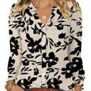 LOMON Womens Blouses Long Sleeve Shirt V Neck Button Down Blouse Summer Dressy(Apricot Black-Floral, Medium)