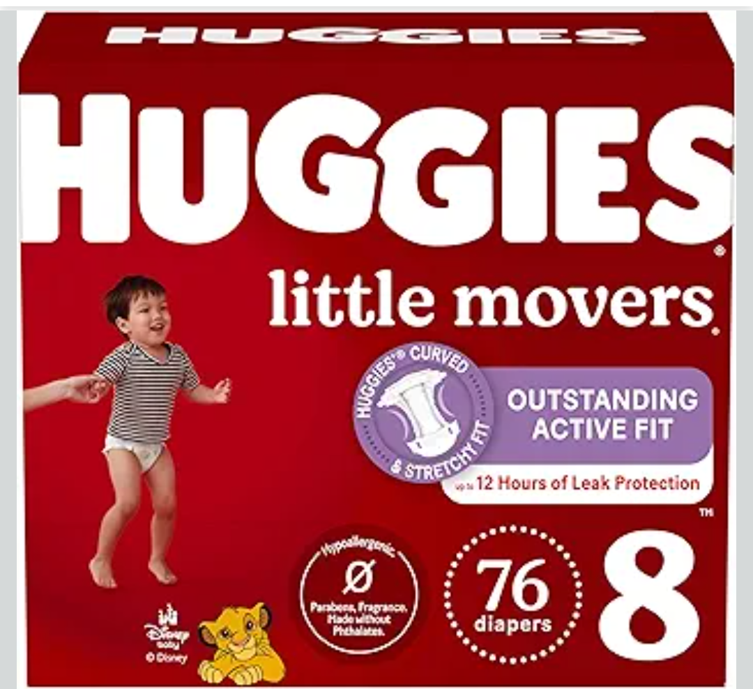 Huggies Size 8 Diapers, Little Movers Baby Diapers, Size 8 (46+ lbs), 76 Count (2 Packs of 38)