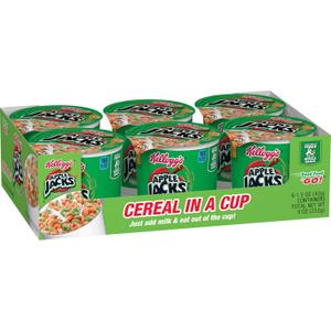 Kelloggs Apple Jacks Cold Breakfast Cereal Cups, 8 Vitamins and Minerals, Kids Snacks, Original (12 Cups) (1.5 Ounce (Pack of 12))