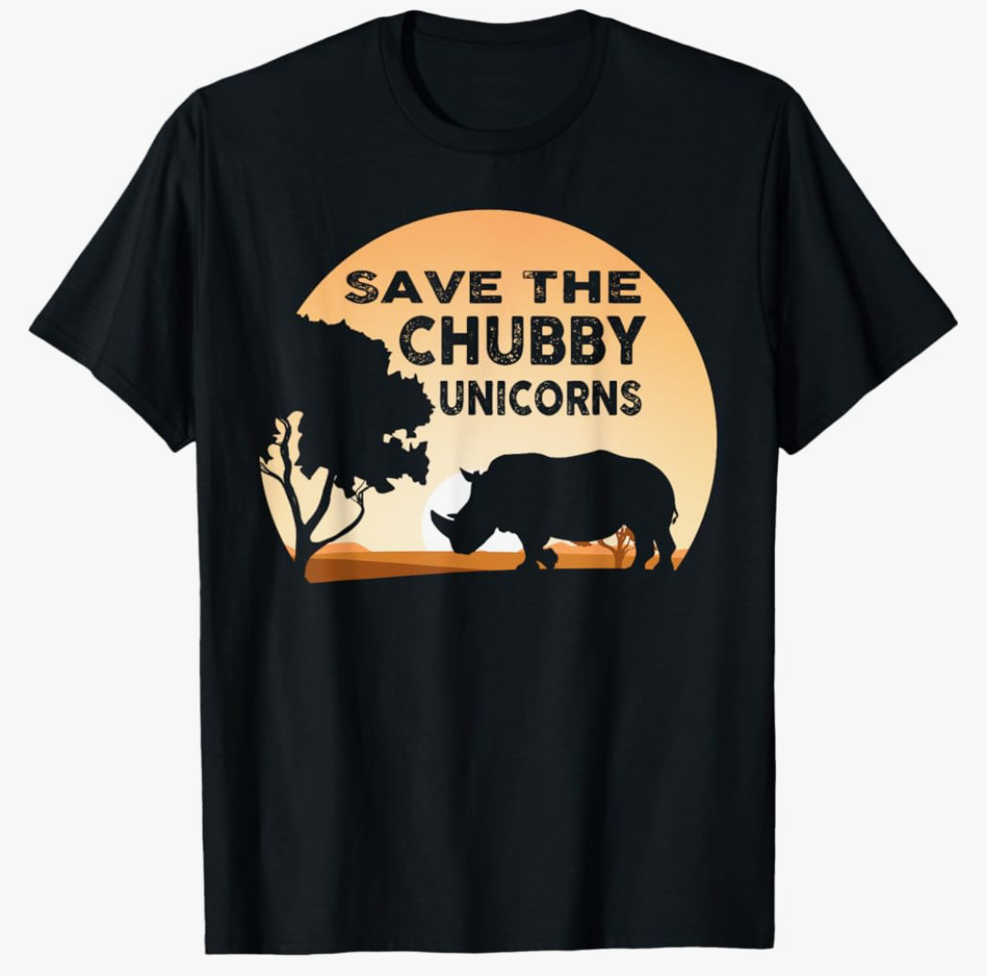 Save The Chubby Unicorns Fat Rhino Funny T-Shirt, Size M