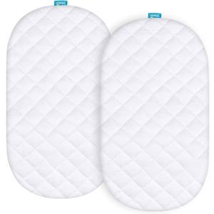 Bassinet Mattress Pad Cover Compatible with 4moms Mamaroo Sleep Bassinet, 2 Pack, Waterproof Quilted Ultra Soft Surface, Breathable and Easy Care