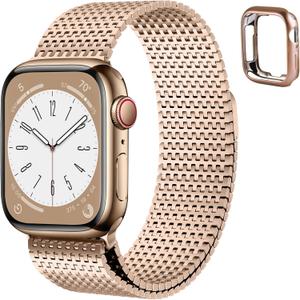 Fullmosa Compatible Apple Watch Bands 41mm 40mm 38mm 46mm 49mm 45mm 44mm 42mm for Women Men, Stainless Steel Mesh Loop Magnetic Clasp iWatch Band with TPU Case for Apple Watch Series 9 8 7 6 5 4 3 2 1 SE SE2 10 Ultra, 41mm 40mm 38mm Rose Gold