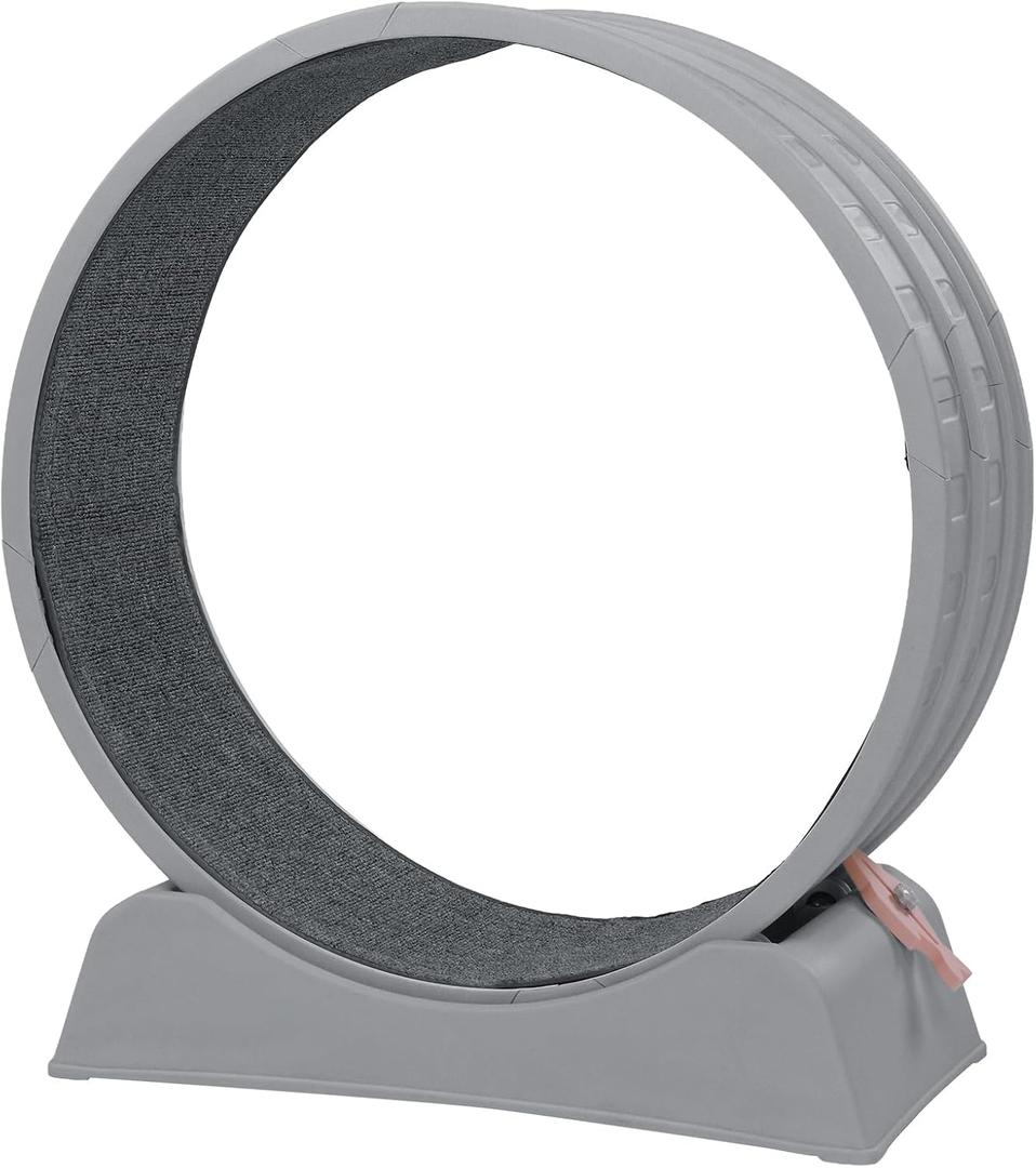 31.5" Cat Exercise Wheel for Indoor Cats, Silent Cat Treadmill with Safety Lock, Running Wheel with Removable Scratch Pad & Teaser Toy for Cat Fitness and Play, Gray