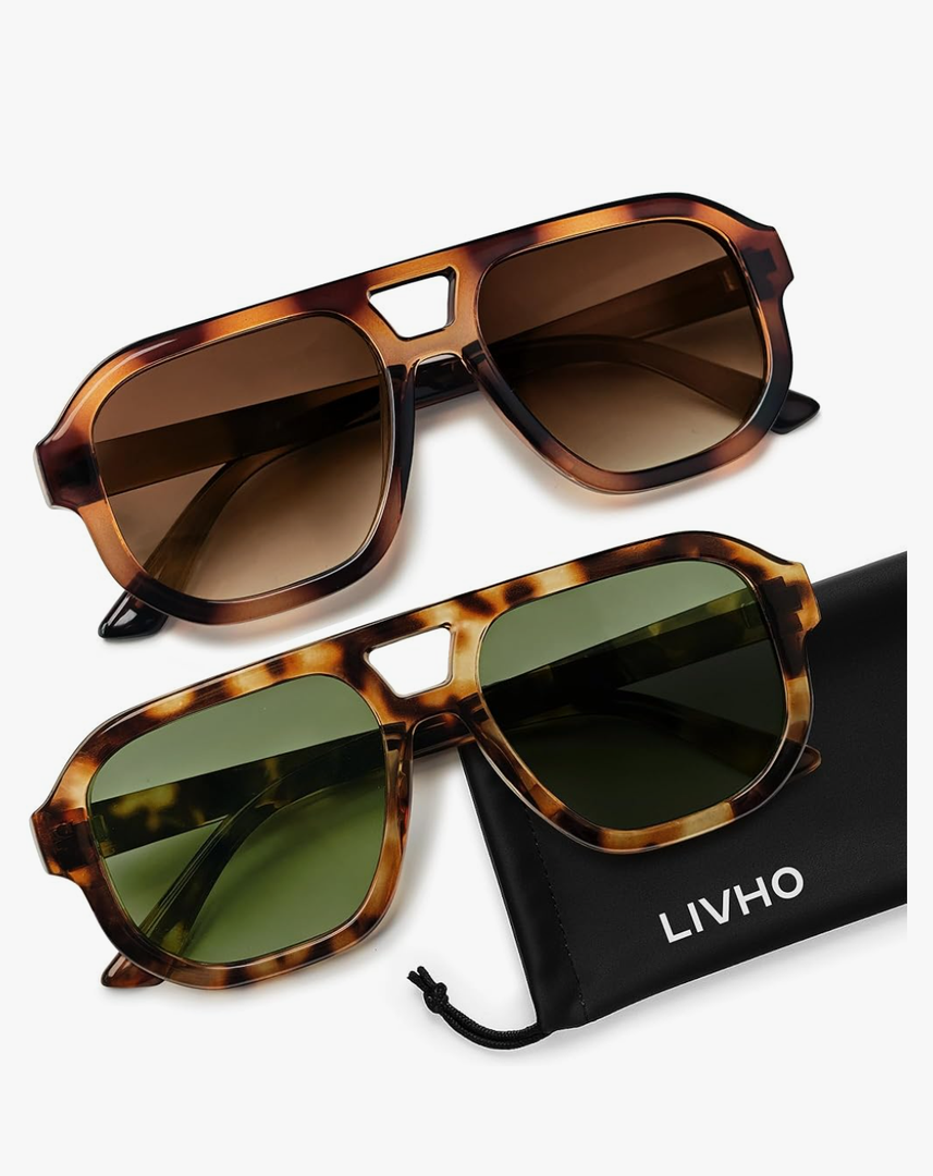 livho Trendy Polarized Square Aviator Sunglasses Women Men Square Eyewear Frame, Retro Sun Glasses for Women Men 2025 Shades