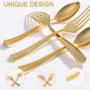 DaYammi 150Pcs Gold Disposable Silverware,Thanksgiving Plastic Cutlery Set - 50 Forks, 50 Knives, 50 Spoons - Gold Disposable Utensils Set Heavy Duty Plastic Flatware for Thanksgiving Party, Wedding