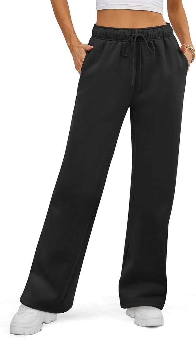 ATHMILE Womens Sweatpants 2025 Fall Baggy Wide Leg Sweatpant Fleece Lined Straight Leg Sweat Pants (Large, Black)