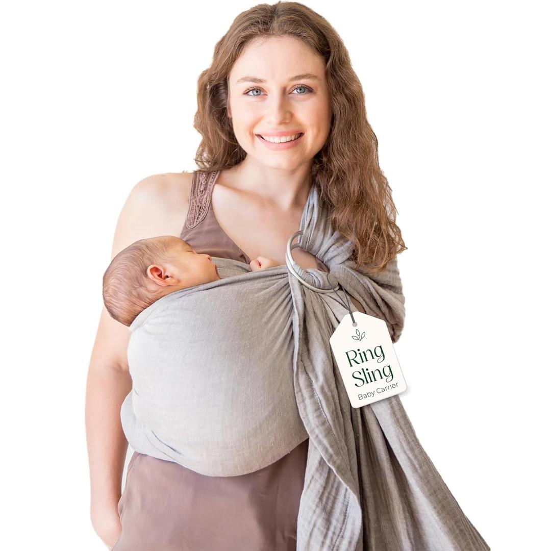 Ring Sling Baby Carrier - USA Lab Tested, 100% Natural Cotton Muslin, Breathable & Ergonomic Ring Sling Grey