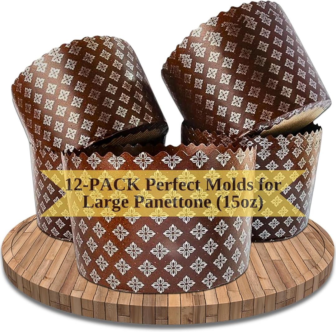 15oz Large Panettone Paper Mold  12 Pack, 3.54 x 5.11 (9cm x 13cm) Kulich Molds  Round Paper Baking Forms  Paper Panettone Pans for Easter Bread  Disposable Bakeware Forms (Silver)
