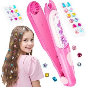 Yoloflix Hair Gem Stamper Kit,Bling Hair Jewels for Girls, Hair Styling Tool with Reusable Shining Diamonds, Christmas Birthday Arts & Crafts Gift for 5-12 Year Old Girl (Pink)