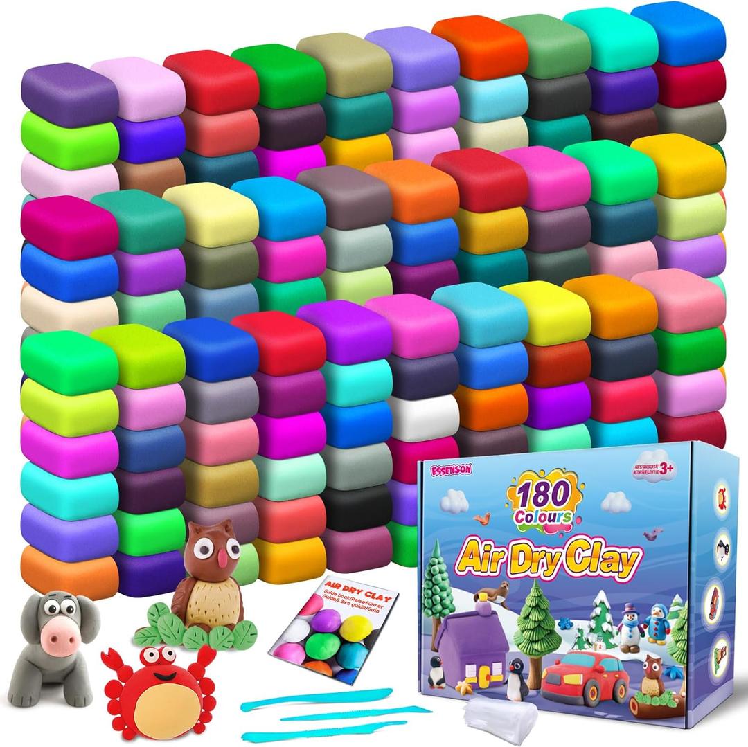 ESSENSON Air Dry Clay 180 Colors, Modeling Clay for Kids, DIY Molding Magic Clay for with Tools, Toys Gifts for Age 3 4 5 6 7 8+ Years Old Boys Girls Kids