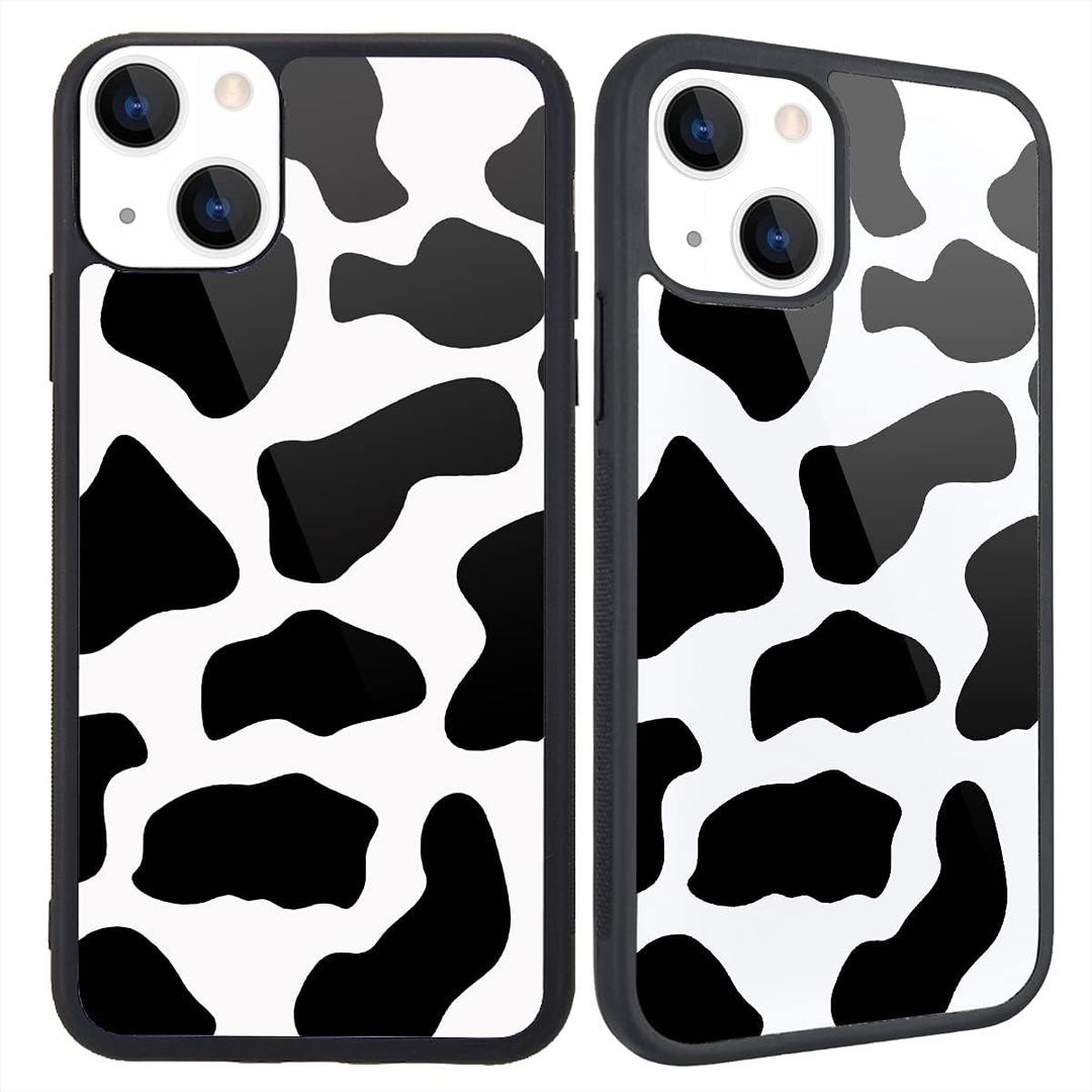 Compatible with iPhone 13 Pro Max Case Cute Cow Print for Girls Women, Hard Back Black White Design Soft TPU Bumper Protective Phone Case for iPhone 13 Pro Max
