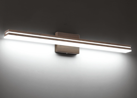 SineRise LED Modern Bathroom Vanity Light Fixtures (32-Inch, 3000K/4000K/6000K, Dimmable), Brown Wood Painted Modern Acrylic Bathroom Wall Lighting Fixtures Over Mirror