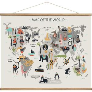 Animal World Map Hanging Canvas Wall Art, World Maps for Kids Wall, Baby Room World Map, Animals of The World Poster for Children Education, 24"x18" Ready to Hang Animal World Map Hanging Canvas Wall Art, World Maps for Kids Wall, Baby Room World Map, Animals of The World Poster for Children Education, 24"x18" Ready to Hang